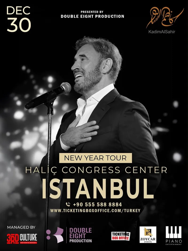 Poster: Kadim Al Sahir, New Year Tour, 30 December, Haliç Congress Center, Istanbul